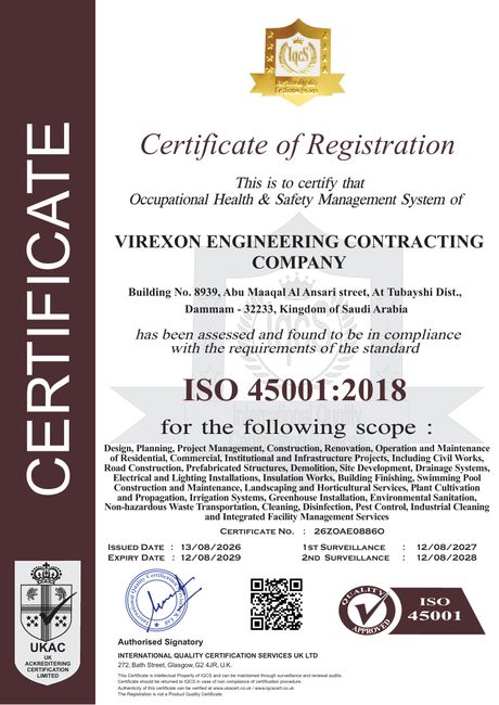 ISO 45001:2018 certificate